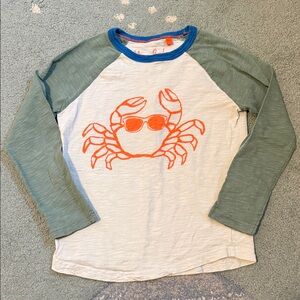 Mini Boden Green and White Crab Tee 5-6Y